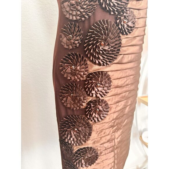 Franccesca Bellini Women Sleeveless Embellished‎ Lined Midi Dress. Brown. S/M - Picture 5 of 14